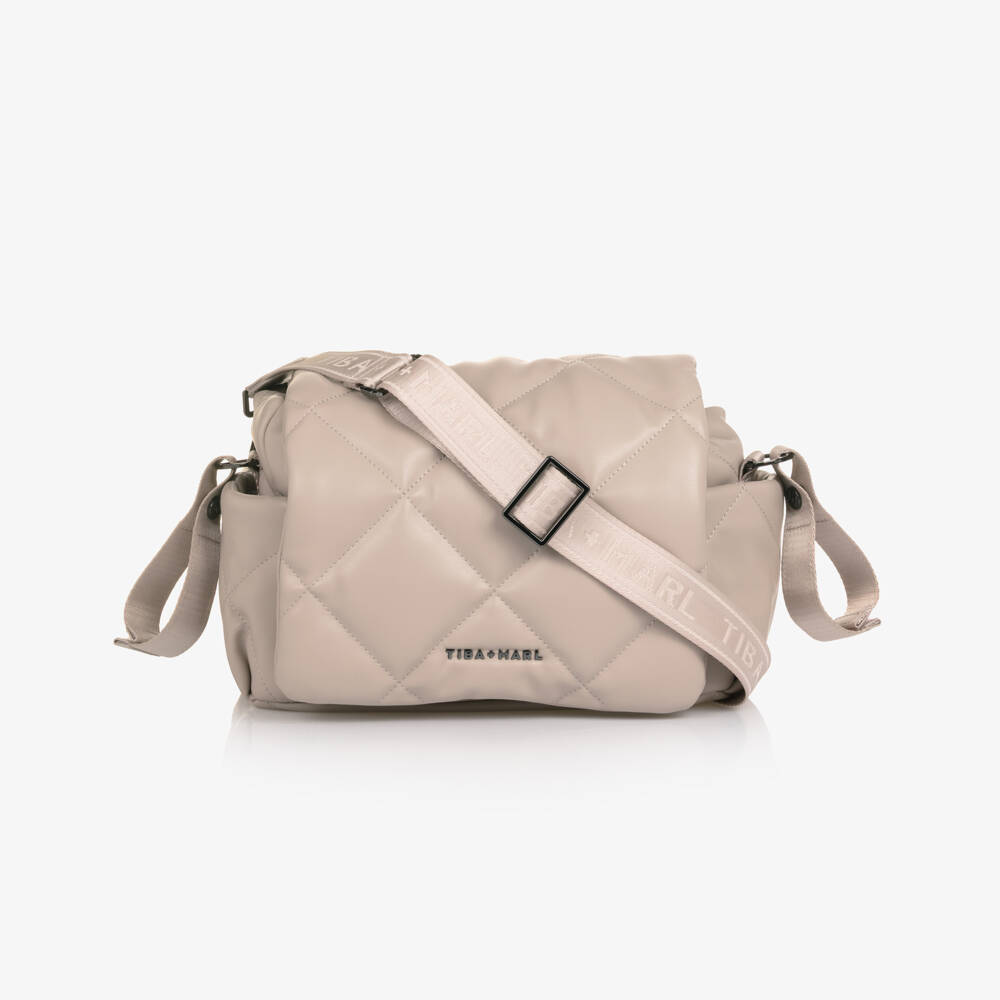 TIBA + MARL-Beige Faux Leather Quilted Changing Bag (34cm) | Childrensalon Outlet