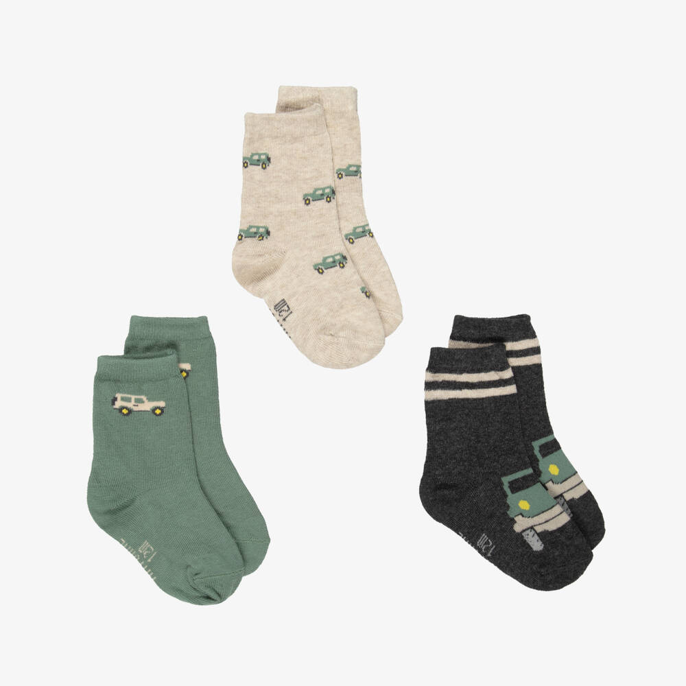 Mayoral-Beige, Grey & Green Car Socks (3 Pack) | Childrensalon Outlet