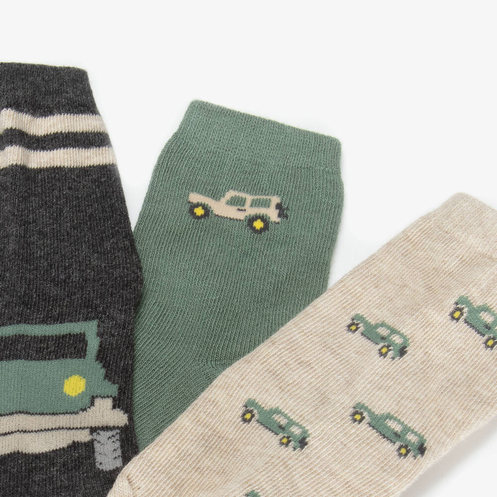 Mayoral-Beige, Grey & Green Car Socks (3 Pack) | Childrensalon Outlet
