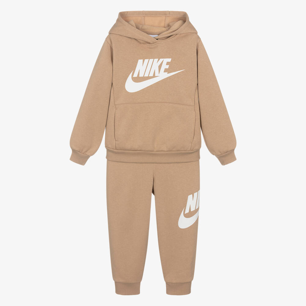 Nike-Beige Hooded Swoosh Logo Tracksuit | Childrensalon Outlet