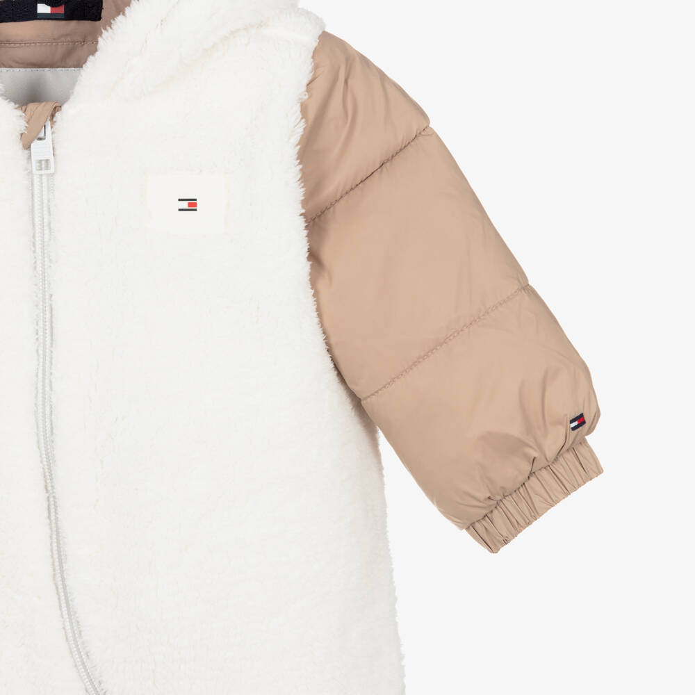 Tommy Hilfiger-Beige & Ivory Sherpa Hooded Pramsuit | Childrensalon Outlet
