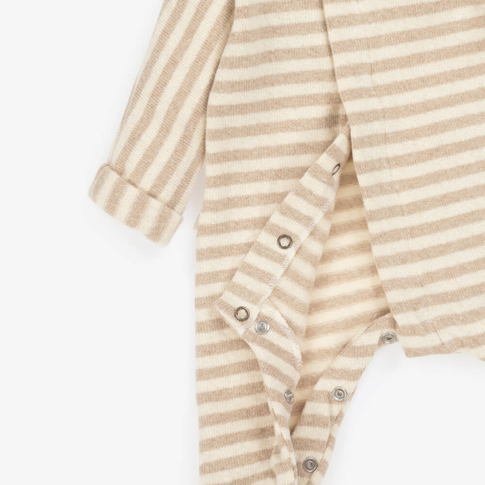 1 + in the family-Beige & Ivory Striped Knitted Babygrow | Childrensalon Outlet