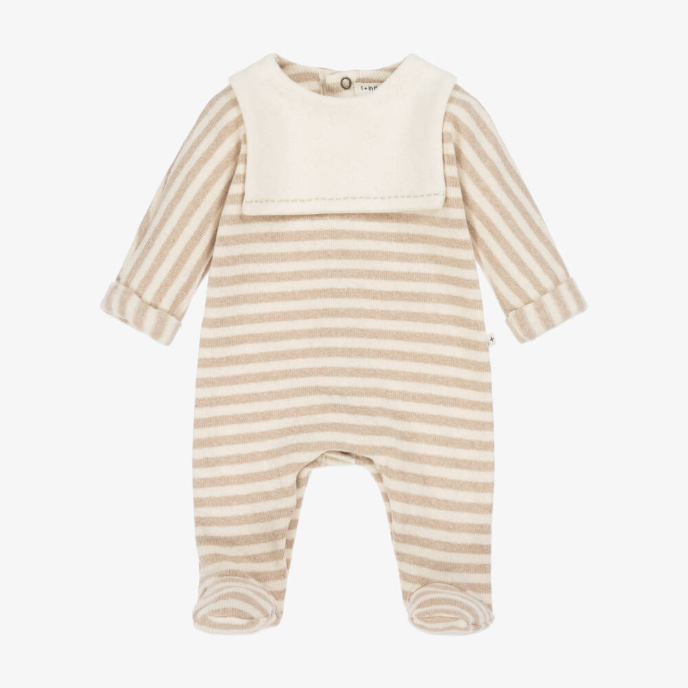 1 + in the family-Beige & Ivory Striped Knitted Babygrow | Childrensalon Outlet