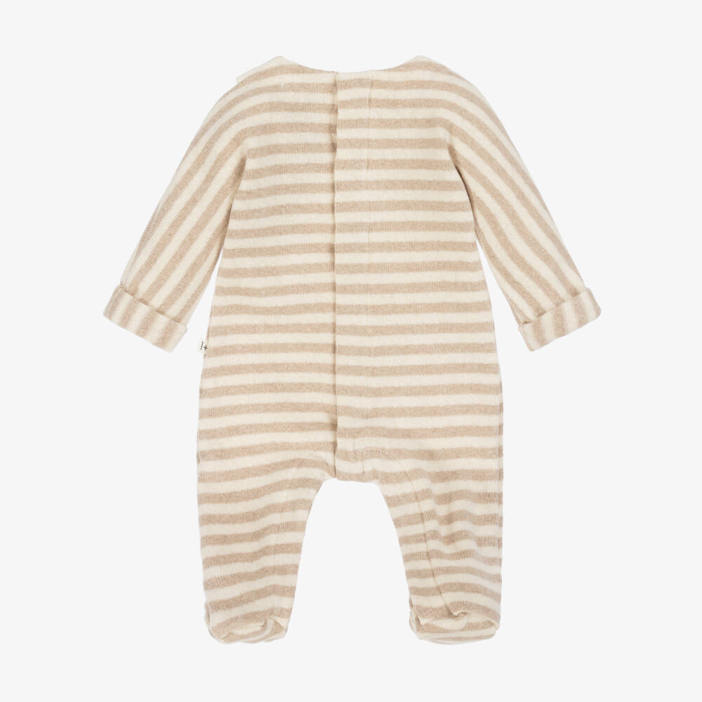 1 + in the family-Beige & Ivory Striped Knitted Babygrow | Childrensalon Outlet