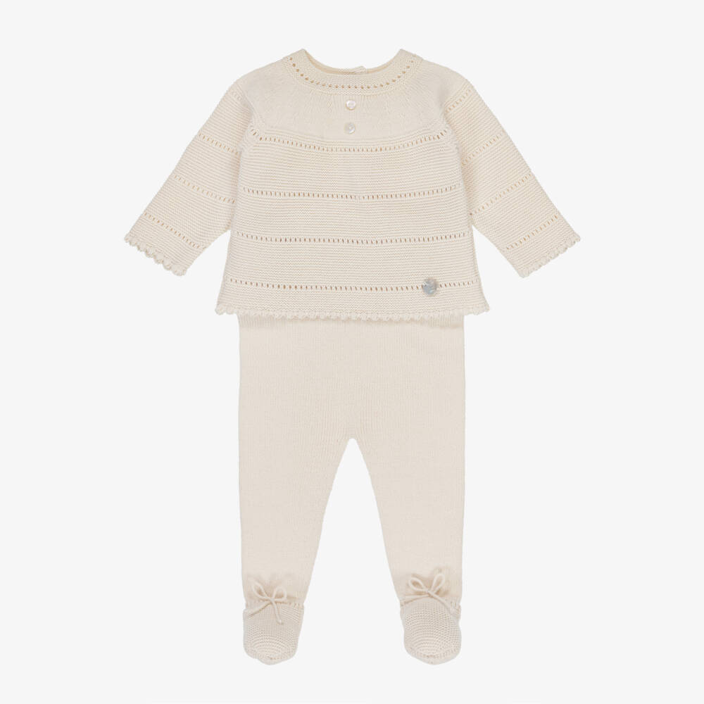 Artesanía Granlei-Beige Knitted 2 Piece Babygrow | Childrensalon Outlet