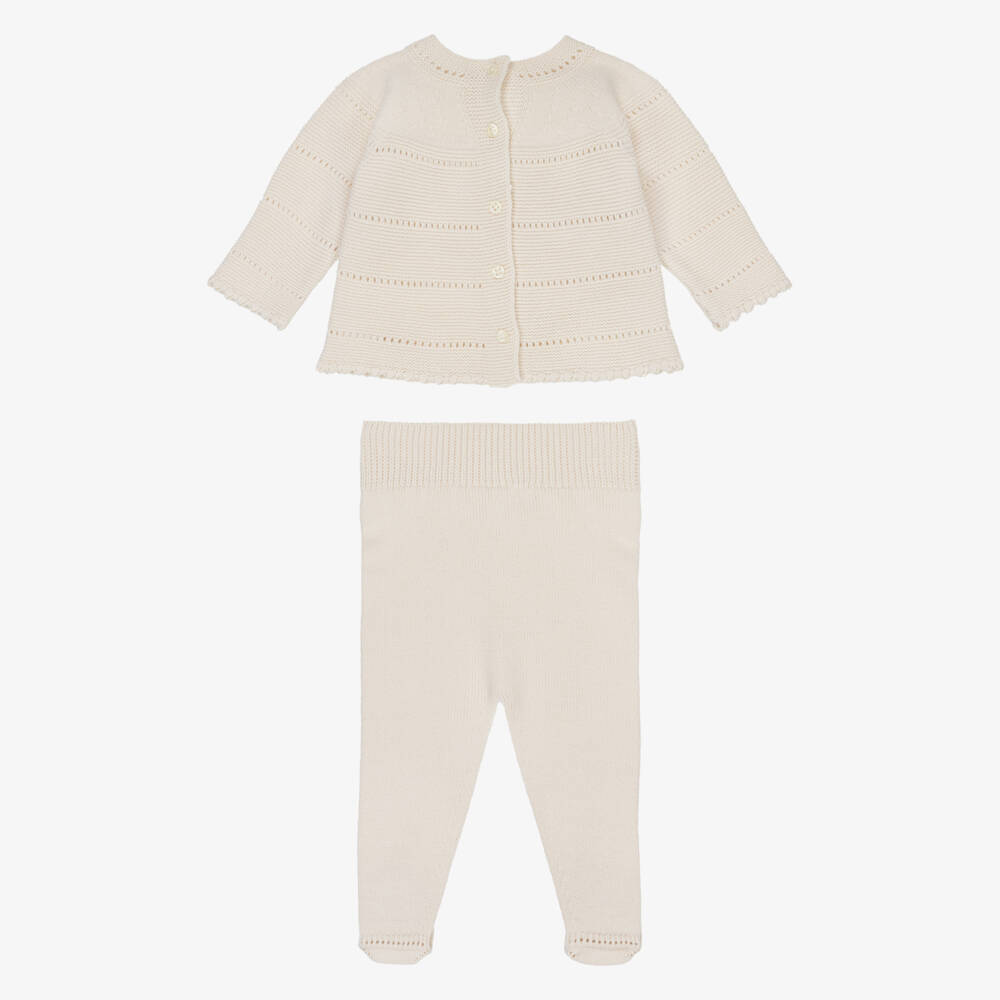 Artesanía Granlei-Beige Knitted 2 Piece Babygrow | Childrensalon Outlet