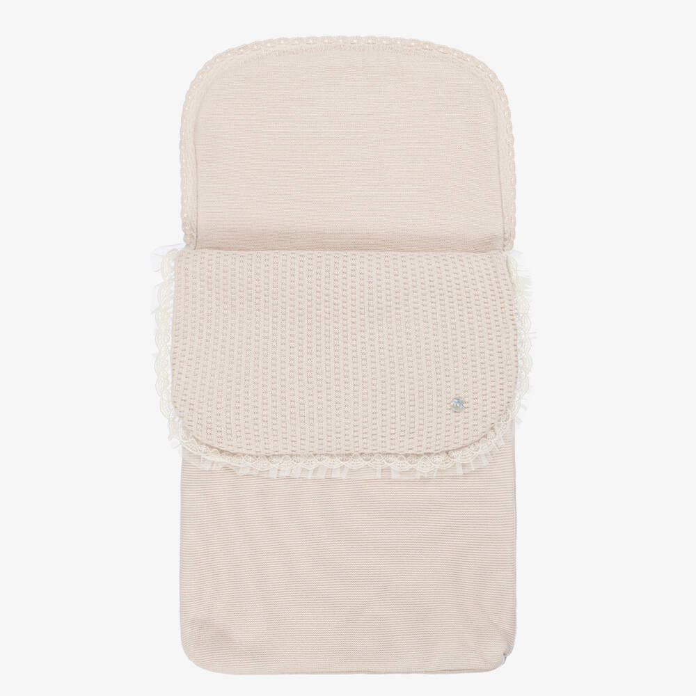 Artesanía Granlei-Beige Knitted Baby Nest with Lace Trim (70cm) | Childrensalon Outlet