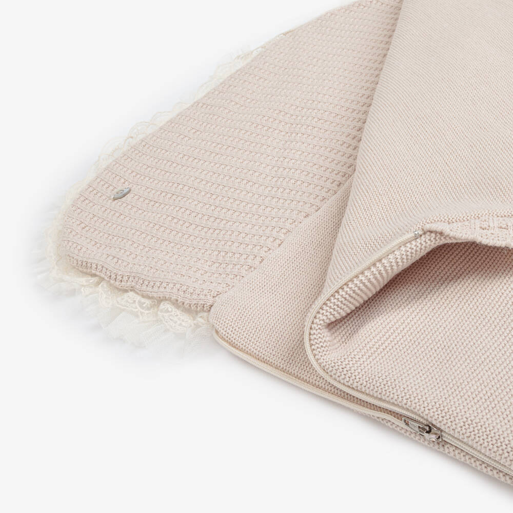 Artesanía Granlei-Beige Knitted Baby Nest with Lace Trim (70cm) | Childrensalon Outlet