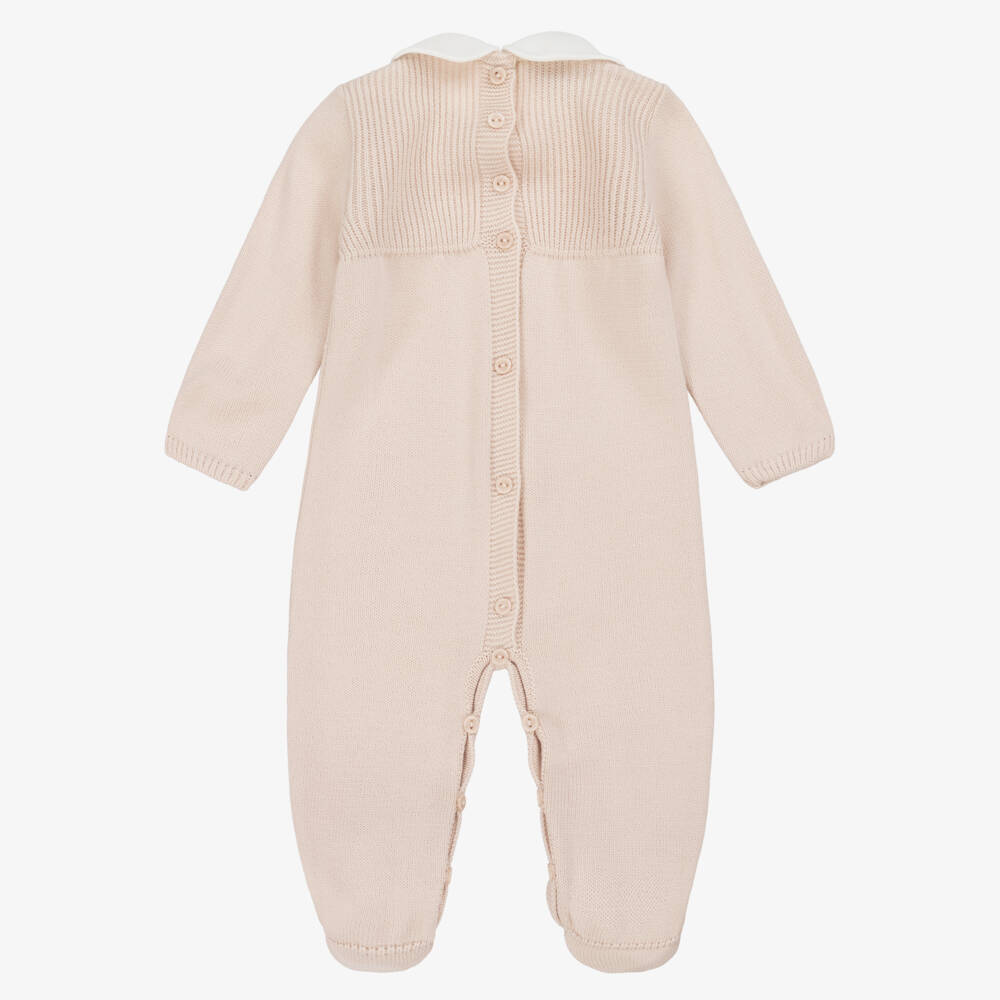 Artesanía Granlei-Beige Knitted Babygrow with Collar | Childrensalon Outlet