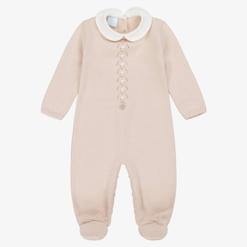 Artesanía Granlei-Beige Knitted Babygrow with Collar | Childrensalon Outlet
