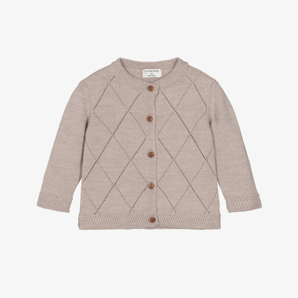1 + in the family-Beige Knitted Cardigan with Diamond Pattern | Childrensalon Outlet