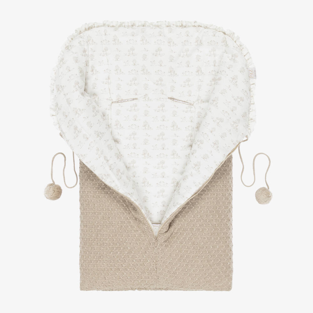 PAZ Rodríguez-Beige Knitted Nest with Patterned Lining (68cm) | Childrensalon Outlet