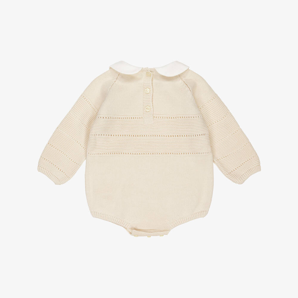 Artesanía Granlei-Beige Knitted Shortie with White Collar | Childrensalon Outlet