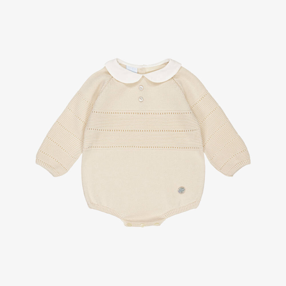 Artesanía Granlei-Beige Knitted Shortie with White Collar | Childrensalon Outlet
