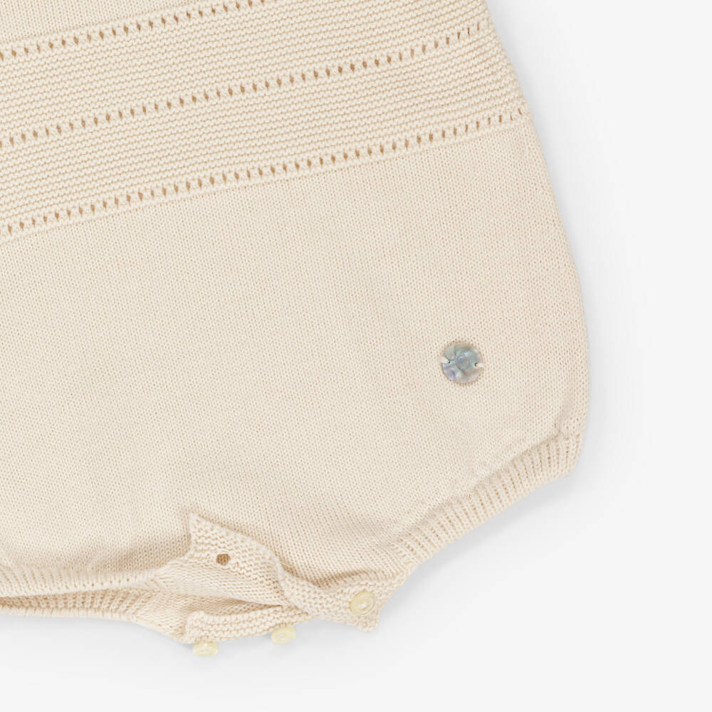 Artesanía Granlei-Beige Knitted Shortie with White Collar | Childrensalon Outlet