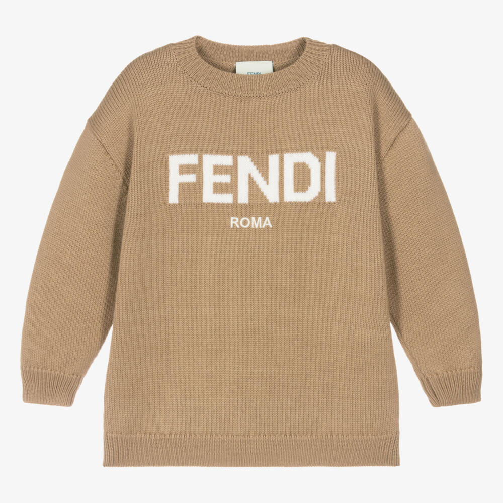 Fendi-Beige Knitted Wool Sweater | Childrensalon Outlet
