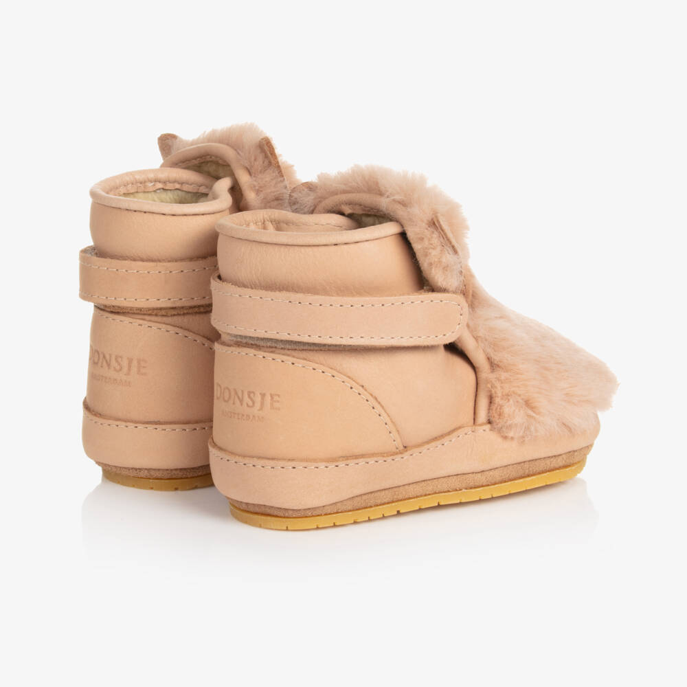 Donsje-Beige Leather & Faux Fur Pre-Walkers | Childrensalon Outlet