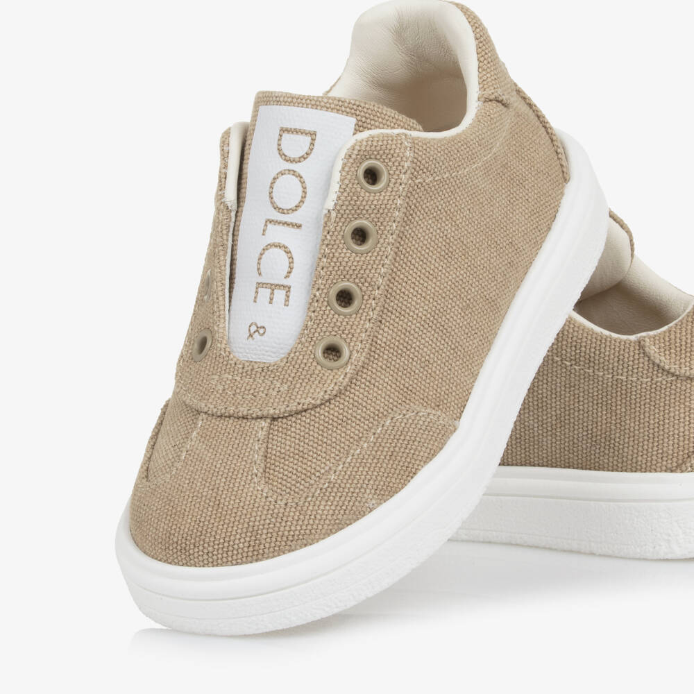 Dolce & Gabbana-Beige Logo Canvas Trainers | Childrensalon Outlet