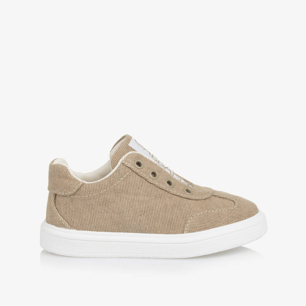 Dolce & Gabbana-Beige Logo Canvas Trainers | Childrensalon Outlet