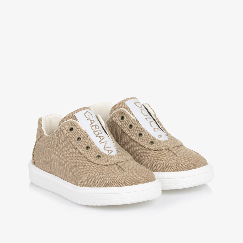 Dolce & Gabbana-Beige Logo Canvas Trainers | Childrensalon Outlet