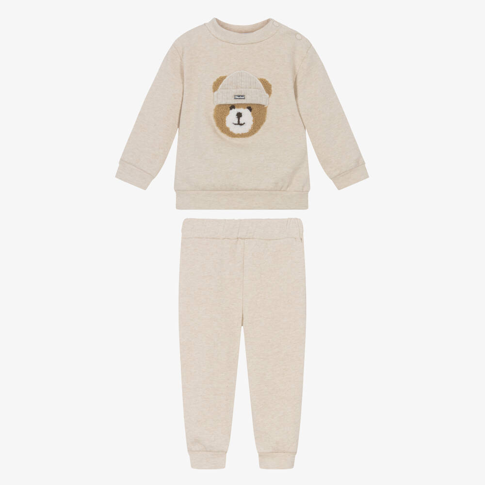 Patachou-Beige Marl Cotton Jersey Teddy Tracksuit | Childrensalon Outlet