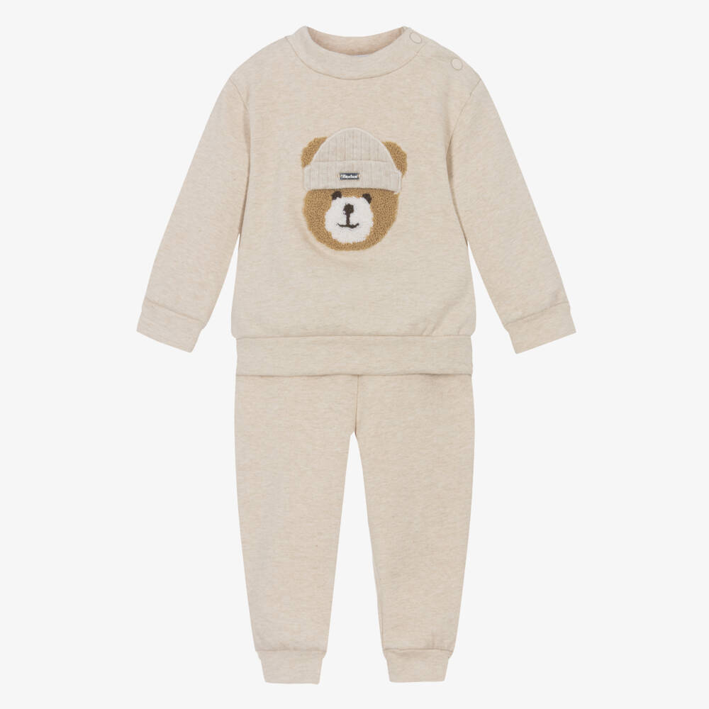 Patachou-Beige Marl Cotton Jersey Teddy Tracksuit | Childrensalon Outlet