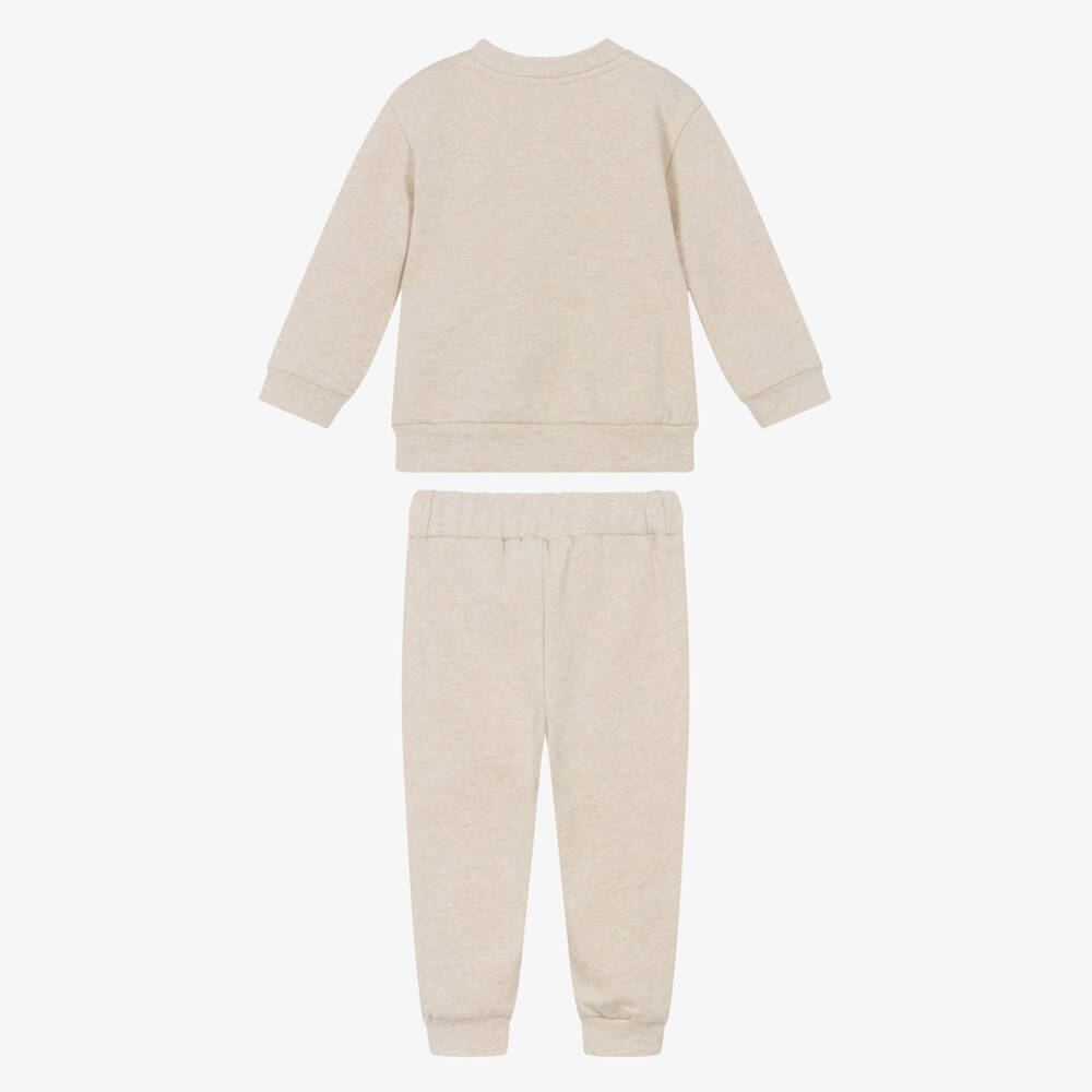 Patachou-Beige Marl Cotton Jersey Teddy Tracksuit | Childrensalon Outlet