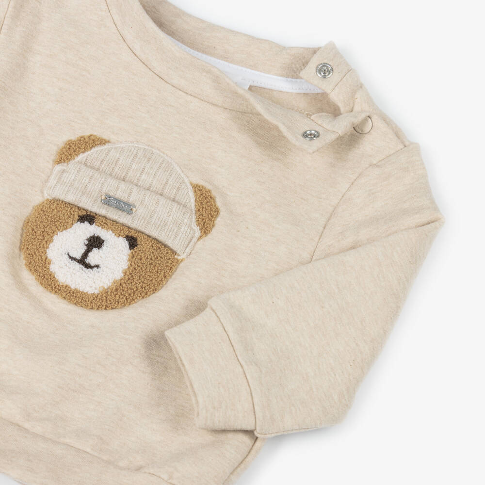 Patachou-Beige Marl Cotton Jersey Teddy Tracksuit | Childrensalon Outlet