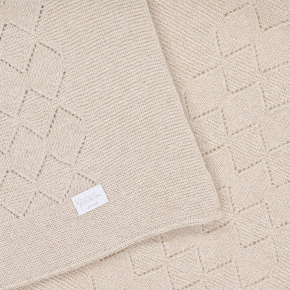 Jamiks-Beige Merino Wool Knitted Baby Blanket (100cm) | Childrensalon Outlet