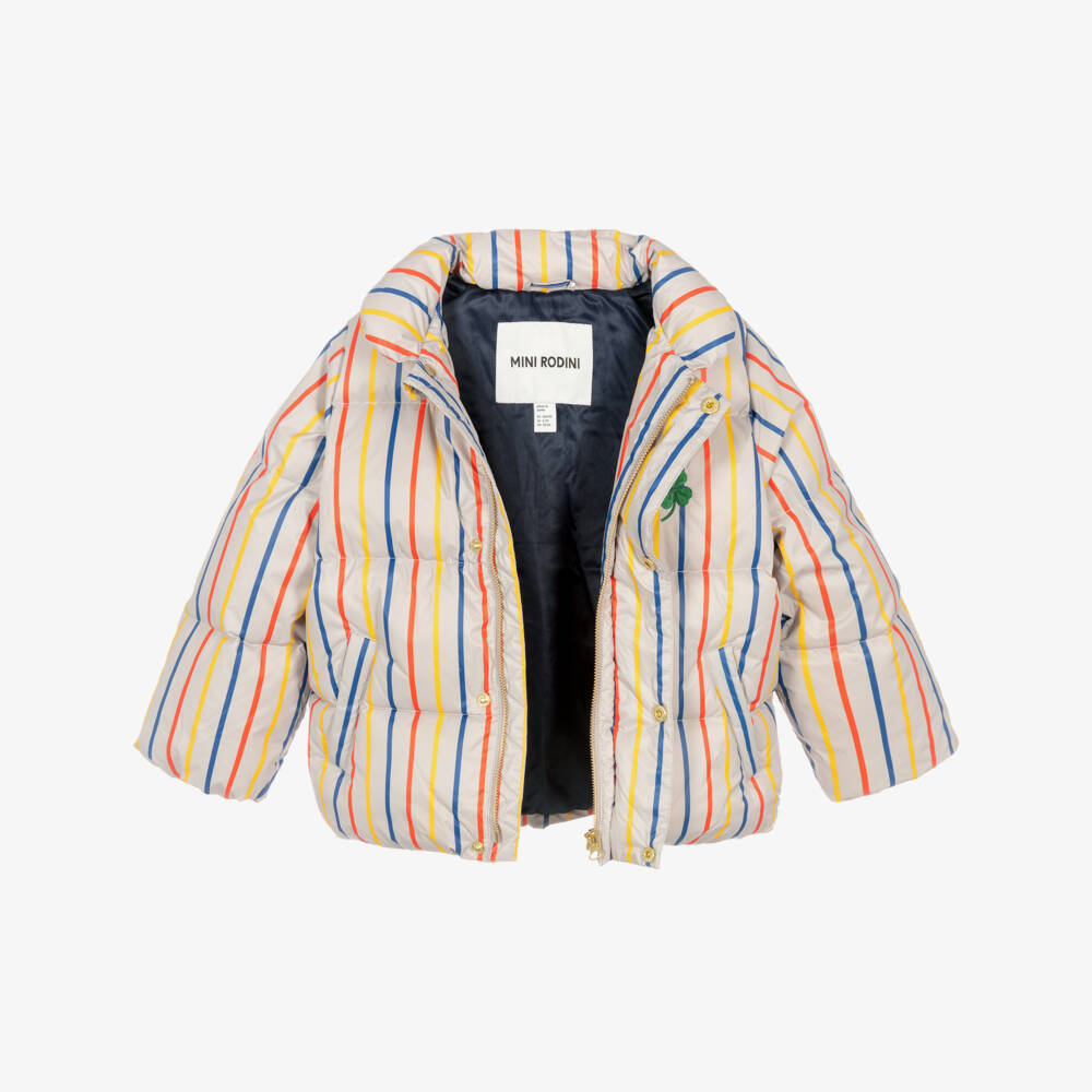 Mini Rodini-Beige & Multicolour Striped Puffer Jacket | Childrensalon Outlet