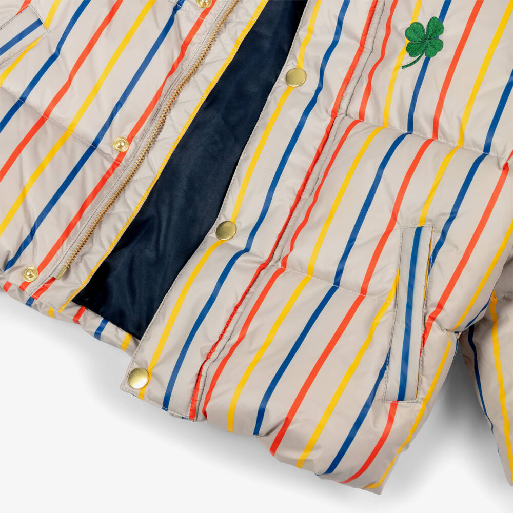 Mini Rodini-Beige & Multicolour Striped Puffer Jacket | Childrensalon Outlet