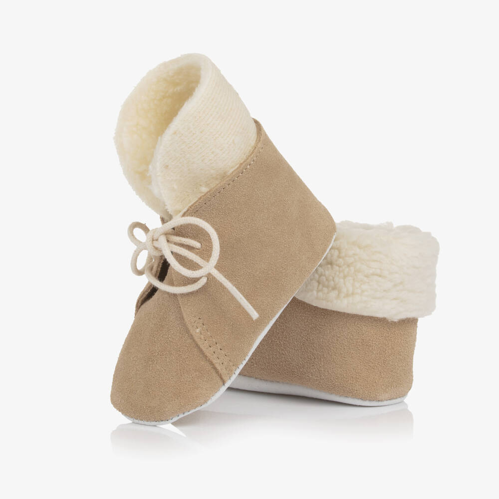 Tartine et Chocolat-Beige Nubuck Leather Pre-Walker Shoes | Childrensalon Outlet