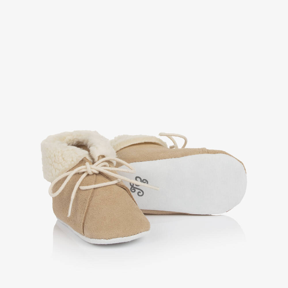 Tartine et Chocolat-Beige Nubuck Leather Pre-Walker Shoes | Childrensalon Outlet