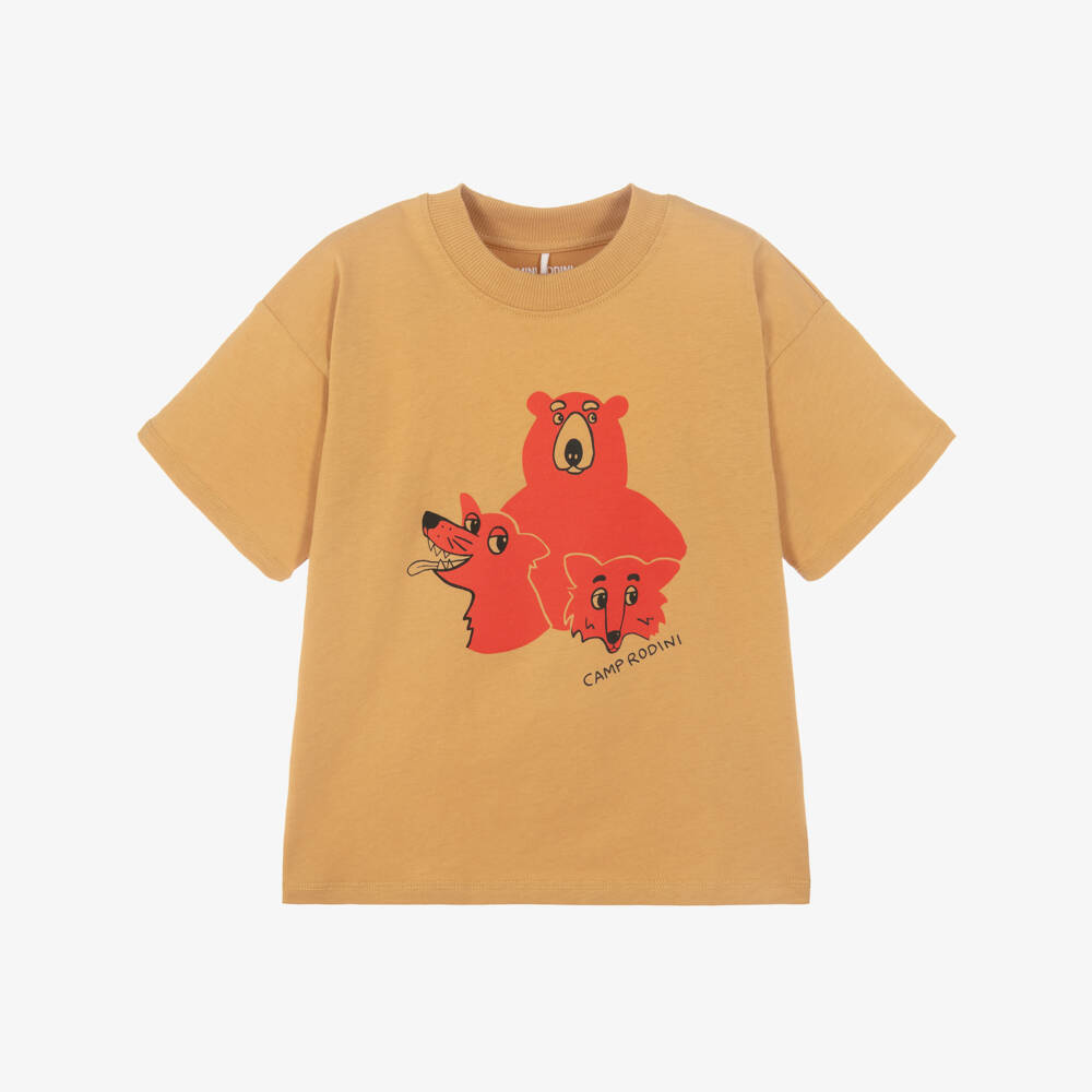 Mini Rodini-Beige Organic Cotton Animal Camp T-Shirt | Childrensalon Outlet