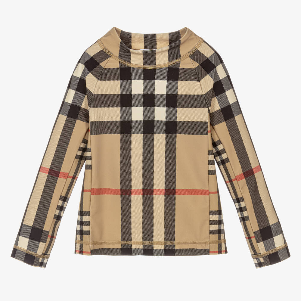 Burberry-Beige Oversized Check Swim Top | Childrensalon Outlet