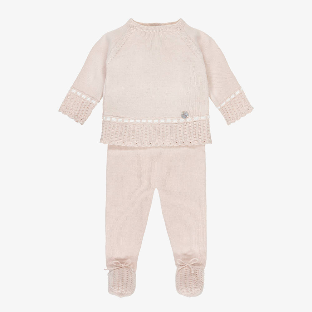 Artesanía Granlei-Beige Patterned Knit 2 Piece Babygrow | Childrensalon Outlet