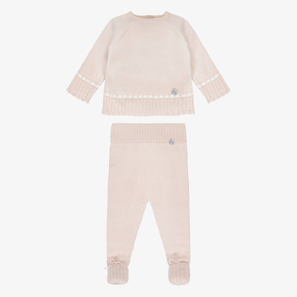Artesanía Granlei-Beige Patterned Knit 2 Piece Babygrow | Childrensalon Outlet