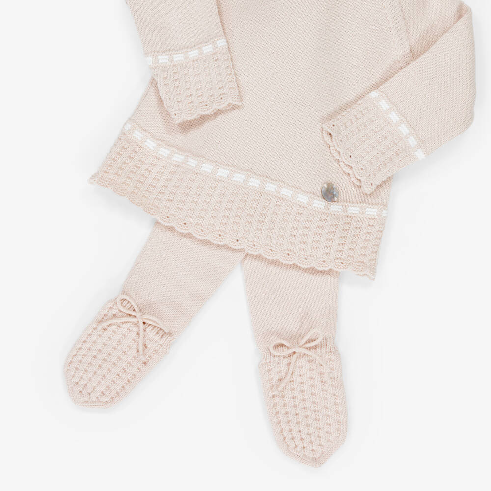 Artesanía Granlei-Beige Patterned Knit 2 Piece Babygrow | Childrensalon Outlet