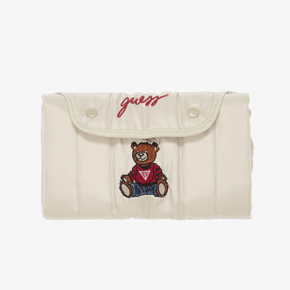 Guess-Beige Quilted Changing Mat with Bear Embroidery (61cm) | Childrensalon Outlet