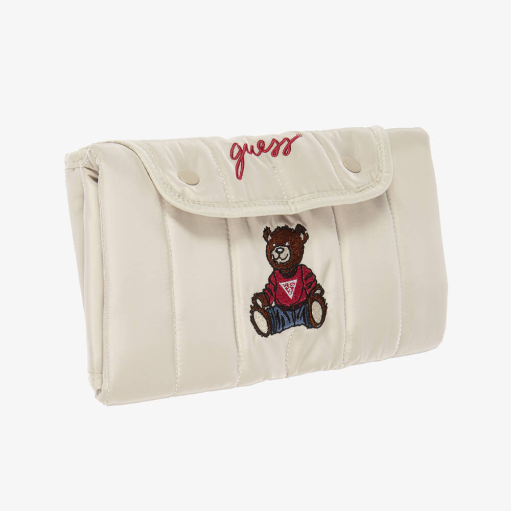 Guess-Beige Quilted Changing Mat with Bear Embroidery (61cm) | Childrensalon Outlet
