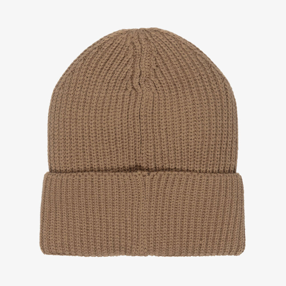 Calvin Klein-Beige Ribbed Knit Beanie Hat & Scarf Set with Monogram Logo | Childrensalon Outlet