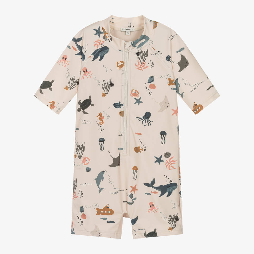 Liewood-Beige Sea Creature Sun Suit (UPF40+) | Childrensalon Outlet
