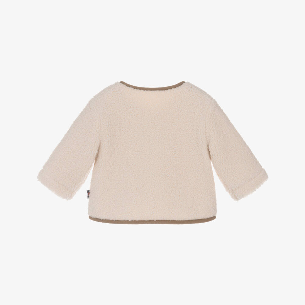 Week-end à la mer-Beige Sherpa Fleece Jacket with Brown Trims | Childrensalon Outlet