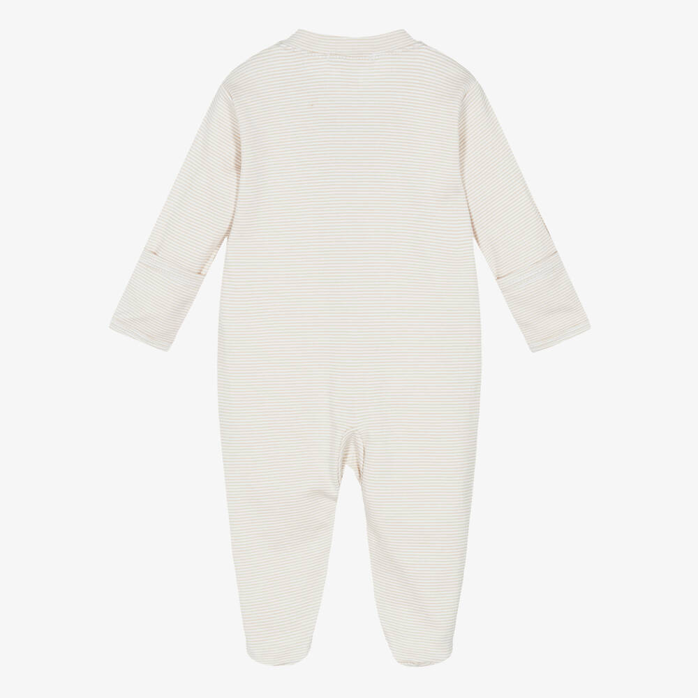 Kissy Kissy-Beige Striped Pima Cotton Babygrow | Childrensalon Outlet