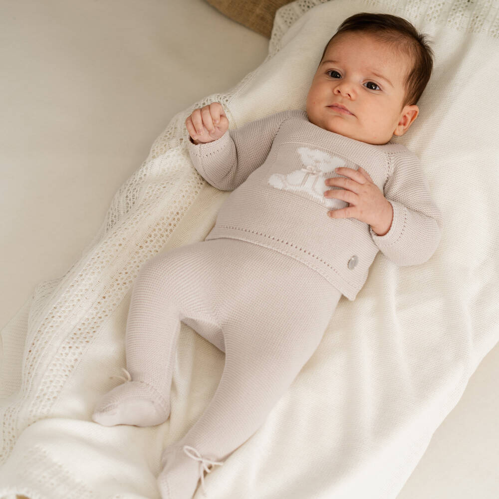 Artesanía Granlei-Beige Teddy Bear 2 Piece Babygrow | Childrensalon Outlet