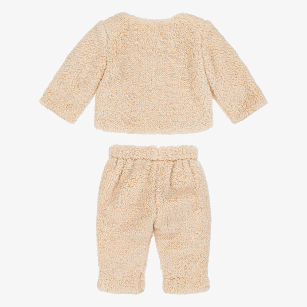 Pureté Du... Bébé-Beige Teddy Fleece Baby Pram Coat & Trouser Set | Childrensalon Outlet