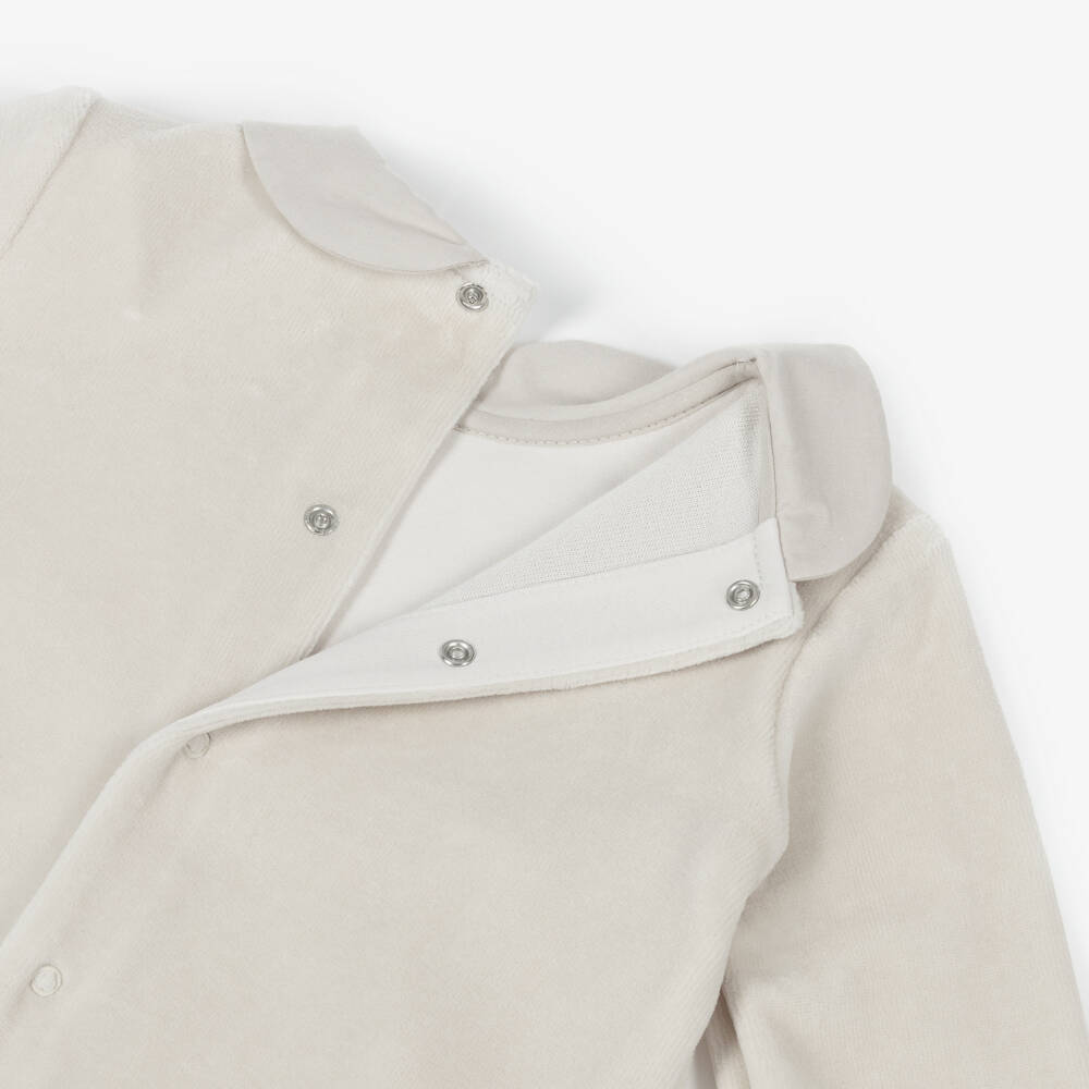 Pureté Du... Bébé-Beige Velour Babygrow with Pintuck Bib Front | Childrensalon Outlet