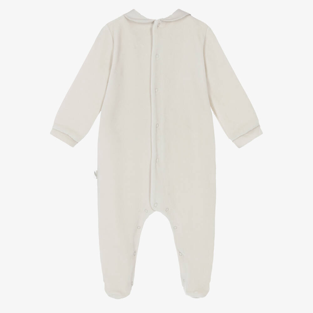 Pureté Du... Bébé-Beige Velour Babygrow with Pintuck Bib Front | Childrensalon Outlet
