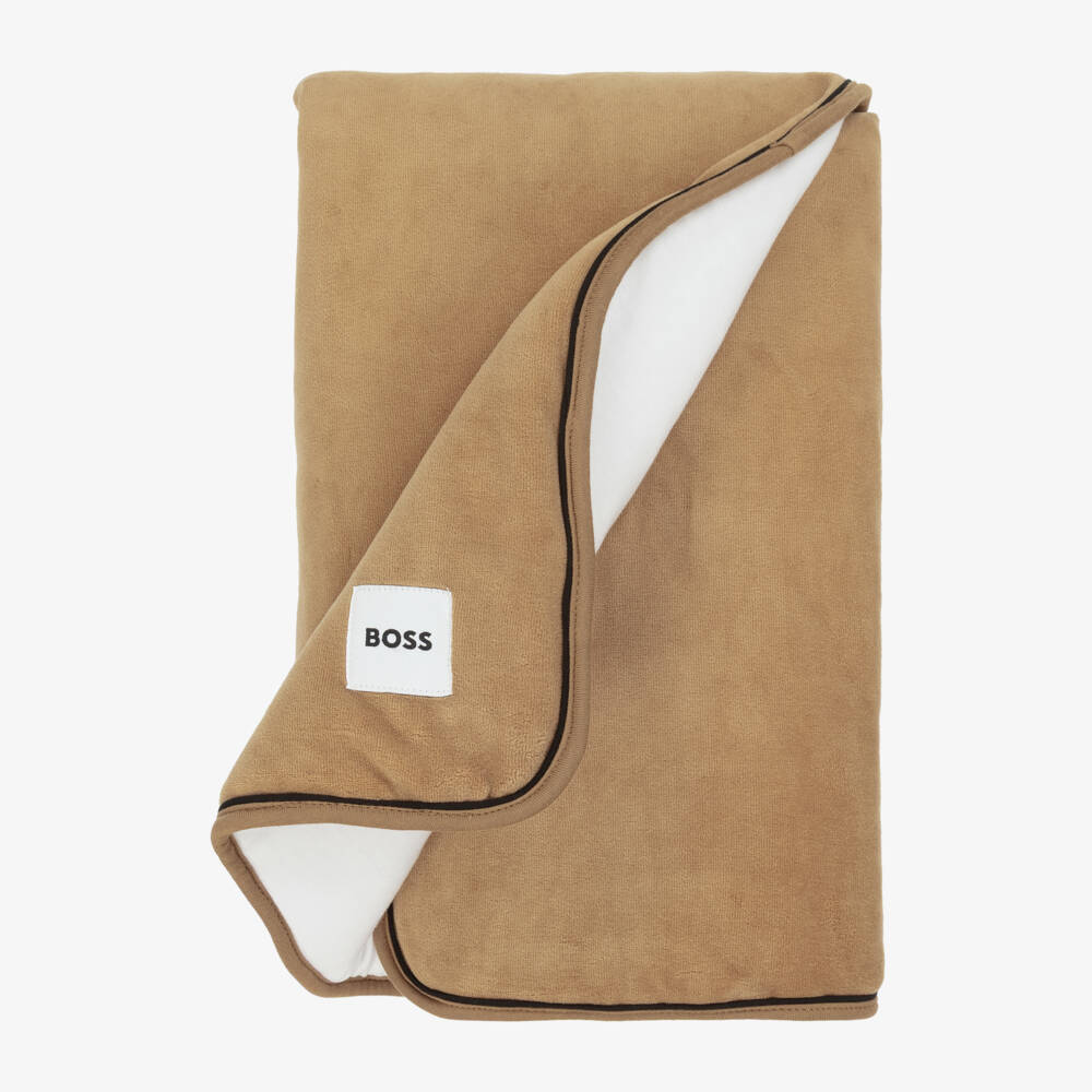 BOSS-Beige Velour & White Jersey Padded Blanket (75cm) | Childrensalon Outlet
