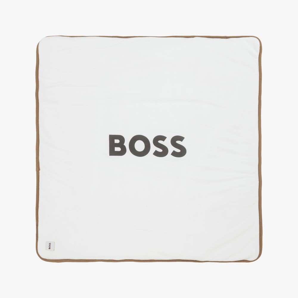 BOSS-Beige Velour & White Jersey Padded Blanket (75cm) | Childrensalon Outlet
